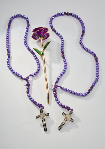 HANDMADE CUSTOM ROSARY BEADS OR A CROWN OF ROSES BEADS AND 100 COLORIZED GREEN SCAPULAR