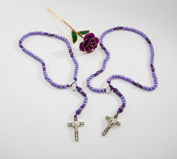 HANDMADE CUSTOM ROSARY BEADS OR A CROWN OF ROSES BEADS AND 100 COLORIZED GREEN SCAPULAR