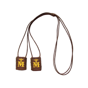 Mini Premium Brown Scapular, Brown & Gold